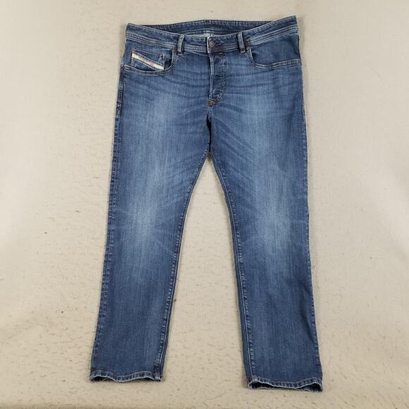Diesel Jeans Mens 38 Blue Denim Straight Leg Button Fly Stretch Casual Pants - Picture 1 of 11
